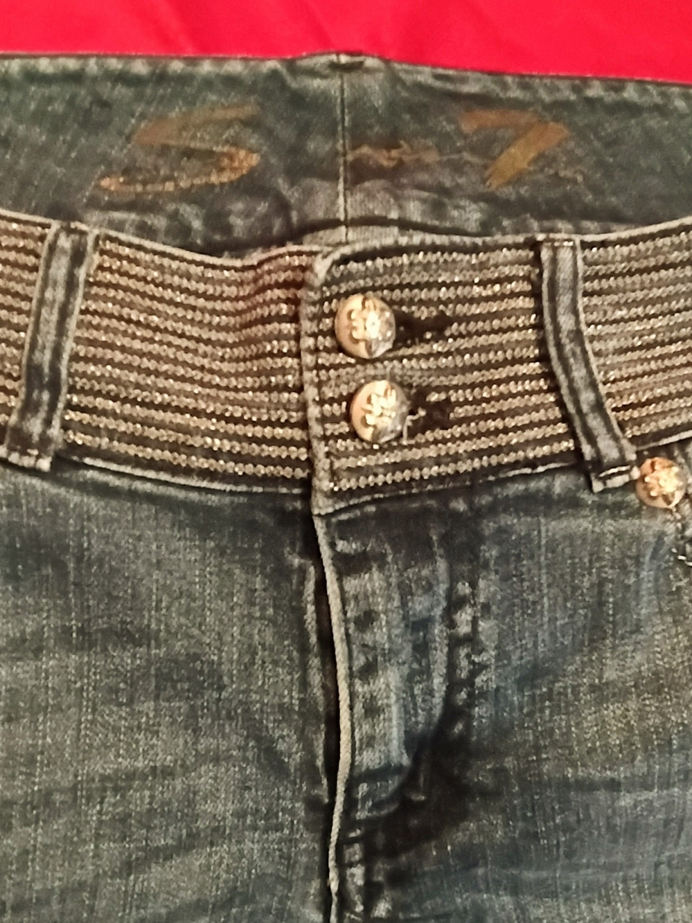 Seven7 High-Rise Dark Blue Jeans with Decorative Waistband